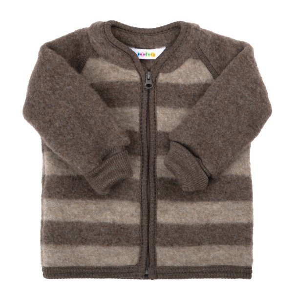 Joha - Cardigan i soft merino uld - Brun og lyserbrun stribe
