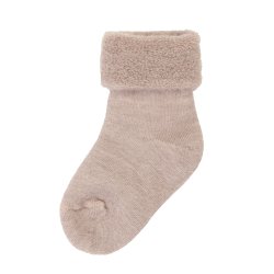 Joha - Wool socks w fold cuff, terry - Off white eller beige