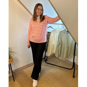 Libert - Stribet polo i cremefarvet og lyserd med sljfeprint