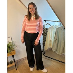 Libert - Stribet polo i cremefarvet og lyserd med sljfeprint