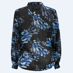 Libert - Mag LS-VNECK SHIRT-Black blue butterfly