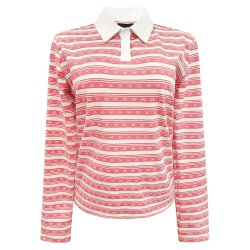 Libert - Stribet polo i cremefarvet og lyserd med sljfeprint